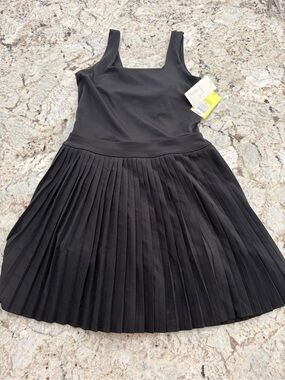 all in motion Black Pleated Square-Neck Mini Dress
